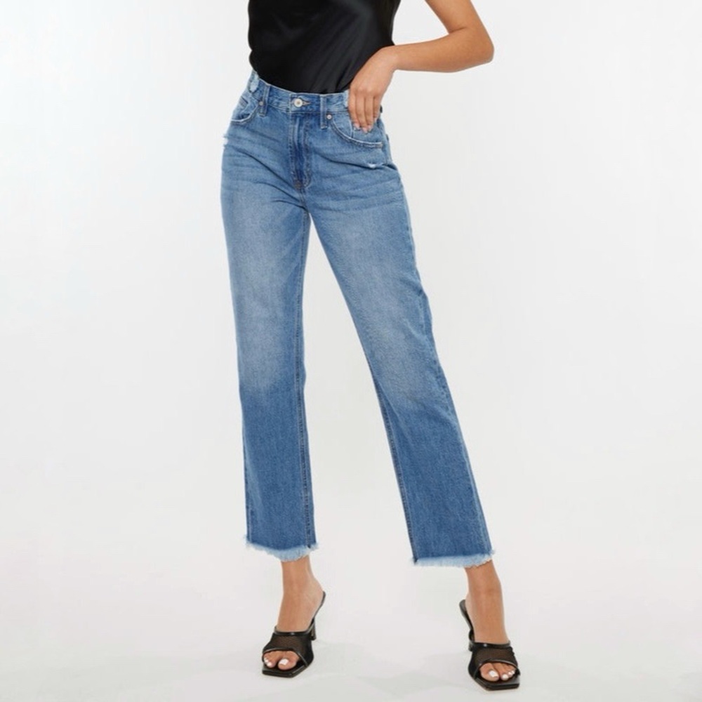 KANCAN Meadow High Rise Straight Leg Jeans Denim Frayed 13 30
